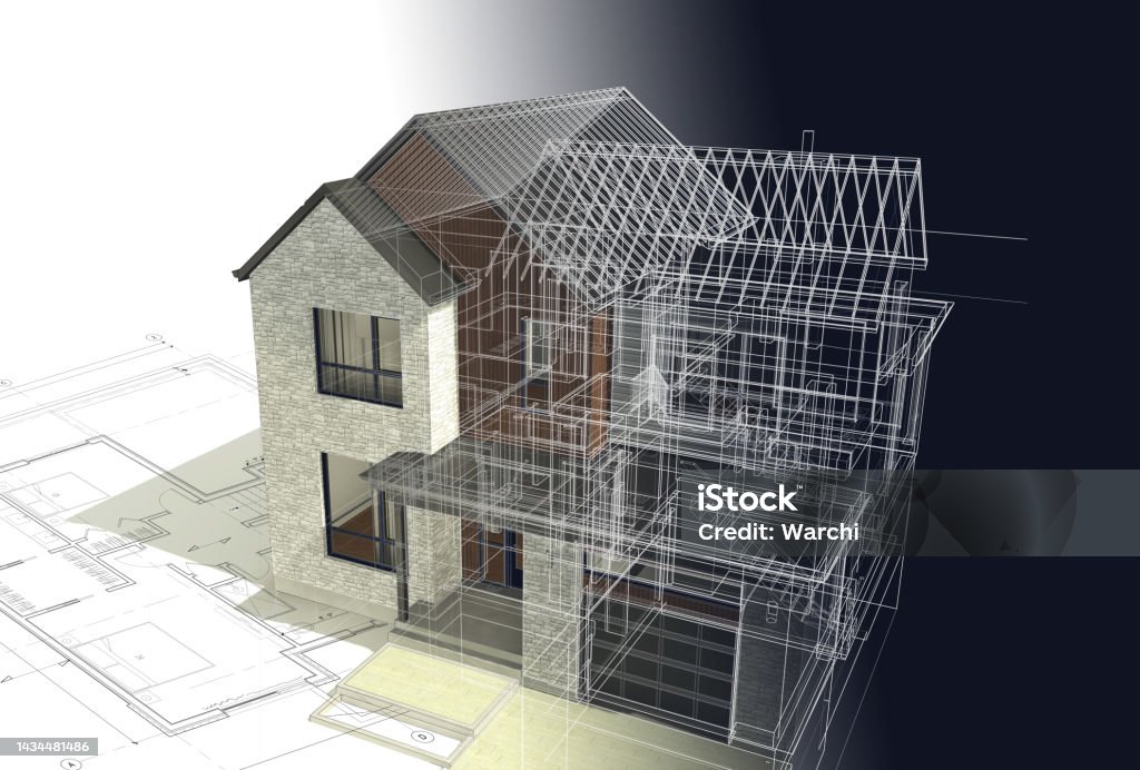 Design of a new residential building #d model of a new residential building 3D Scanning Stock Photo