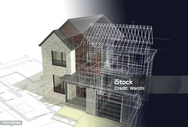 Design Of A New Residential Building Stock Photo - Download Image Now - 3D Scanning, Building - Activity, Building Exterior
