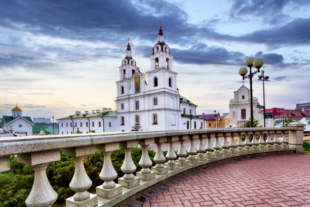istock Belarus - Minsk with Orthodox Cathedral at night 1434484264