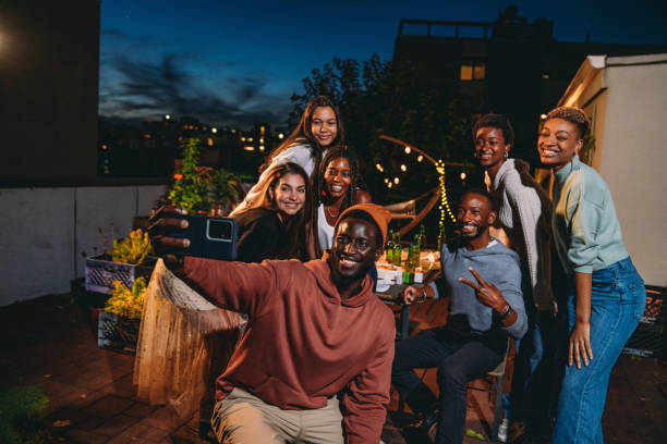 istock Selfie time during a dinner party with friends 1434485887