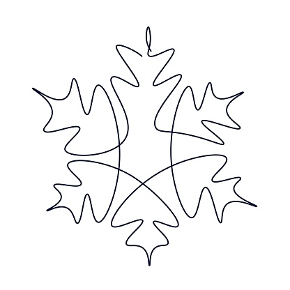 Drawing snowflakes with single continuous line. Abstract snowflake with one line. Simple minimalistic illustration for Christmas or New Year. Isolated vector on white background.