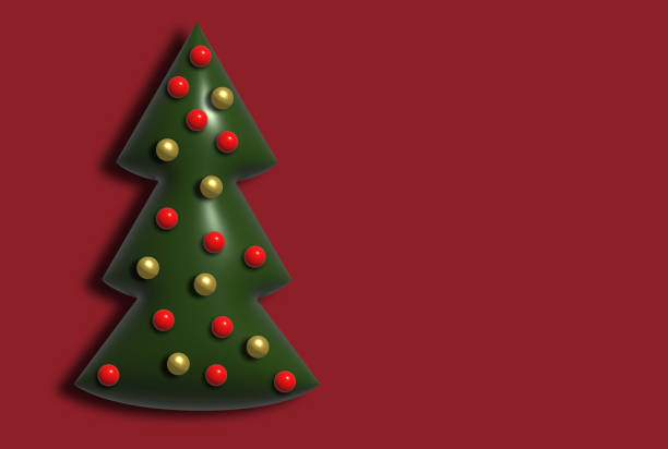 istock Christmas tree with balls on a red background, 3D render illustration 1434491008