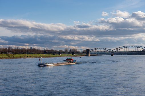 Freighter on Rhine river in Cologne