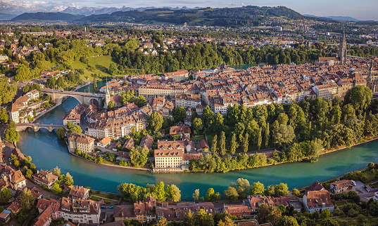 Panoramic view from above the old town of Bern, capital of Switzerland.