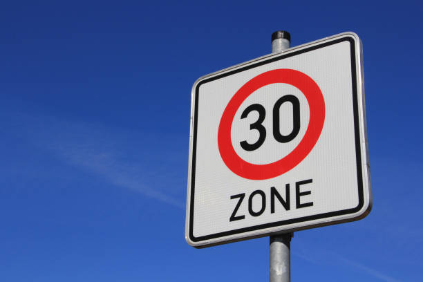 sign 30 zone speed limit stock photo