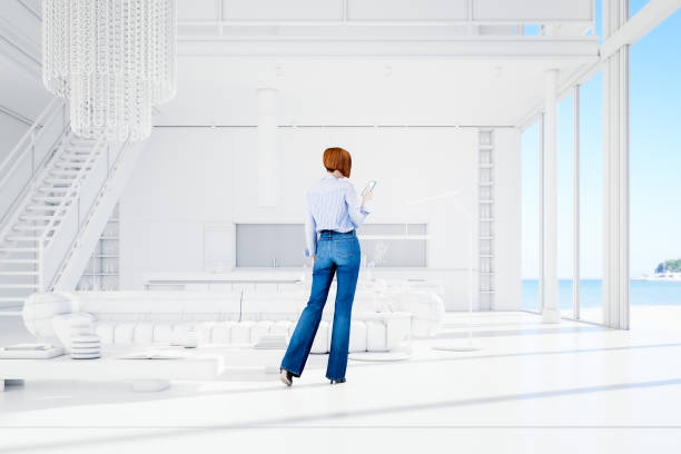 istock Woman walking in VR environment 1434499783