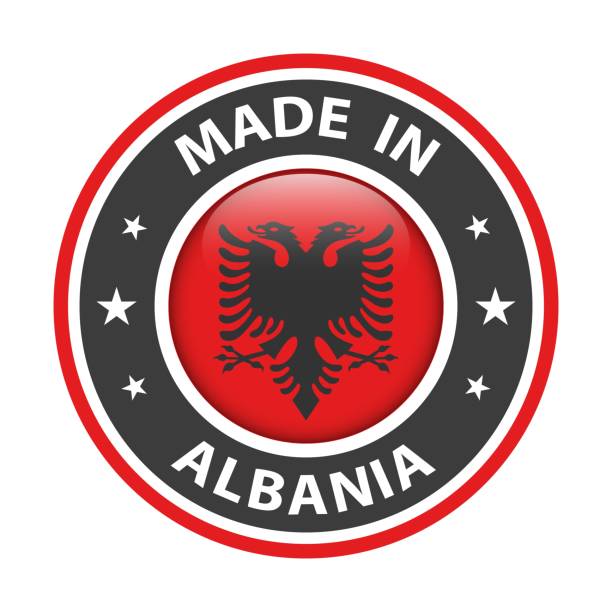 istock Made in Albania badge vector. Sticker with stars and national flag. Sign isolated on white background. 1434500285