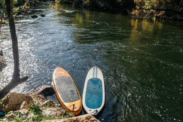 Equipment, boots, board, rope for wakeboarding on the sea on summer day: Abakan, Russia - August 07, 2018