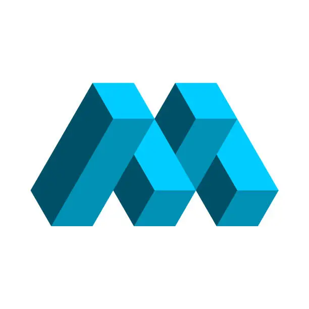 Vector illustration of 3d letter M logo template. Letter M made of rectangles.
