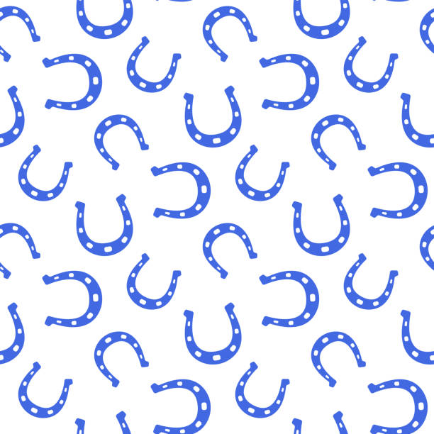 illustrations, cliparts, dessins animés et icônes de petit fer à cheval bleu isolé sur fond blanc. joli motif monochrome sans couture. illustration graphique vectorielle simple et plate. texture. - horseshoe backgrounds seamless vector