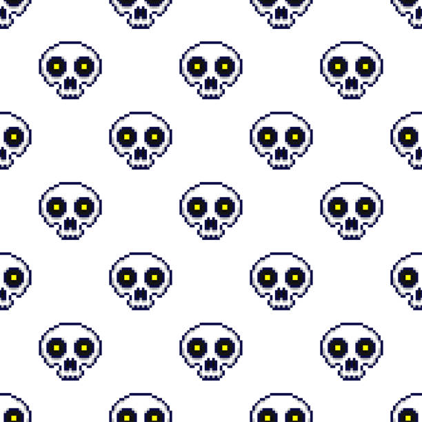 ilustrações de stock, clip art, desenhos animados e ícones de small pixel skulls isolated on white background. cute seamless pattern. vector simple flat graphic illustration. texture. - pop art skull backgrounds pattern