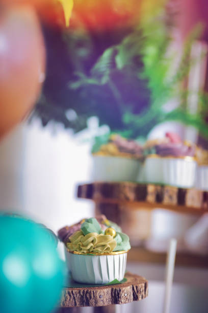 Delicious sweet table. Cake, muffins decorated