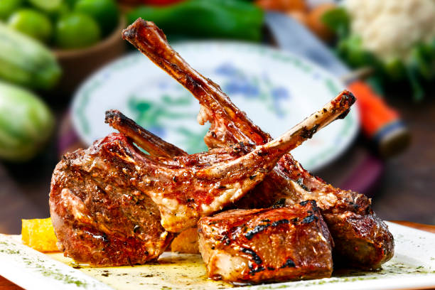 ローストラムチョップ - rack of lamb chop roasted meal ストックフォトと画像