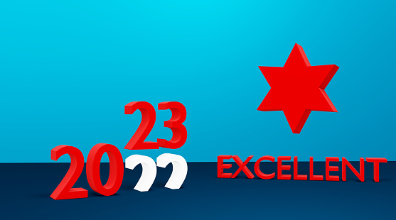New year customer experience excellent concepts, excellent word with star and 2023 numbers on the colored background, New year