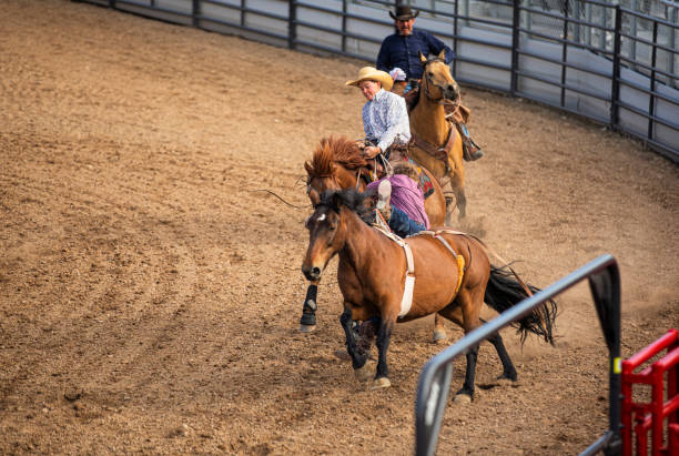 close up of a rodeo cowboy's boots saddled on his horse