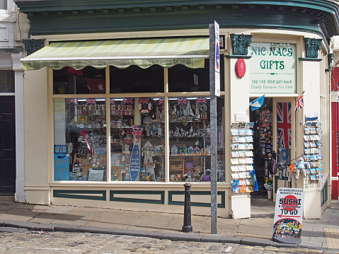 Scarborough, North Yorkshire, United Kingdom - 11 September 2022: retail display in nic nacs gifts and souvenir shop in scarborough yorkshire