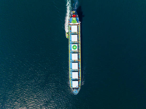istock Aerial view of a heavy loaded container cargo vessel 1434523228