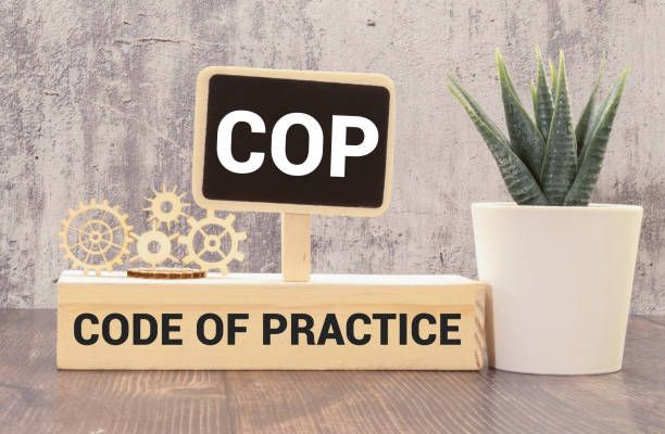 istock Concept image of Business Acronym COP Code Of Practice written over road marking yellow paint line 1434540224