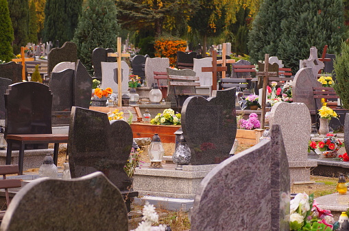 Preparations for the day of the dead and saints, 1st November. Monuments prepared, the necropolis is visited more often by loved ones.
