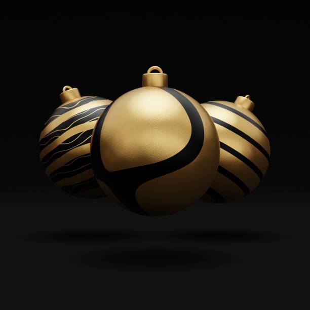 istock Falling luxury golden 3d christmas ball with pattern on black background. 3d rendering Happy New Year Luxury background with golden and black bauble ball 1434543464