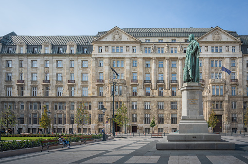 Budapest, Hungary - Oct 18, 2019: Hungarian Ministry of Finance at Jozsef Nador Square - Budapest, Hungary