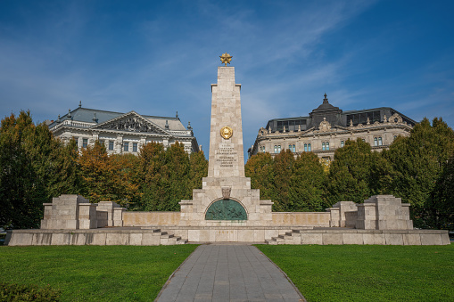 Budapest, Hungary - Oct 18, 2019: Soviet War Memorial at Liberty Square - Budapest, Hungary