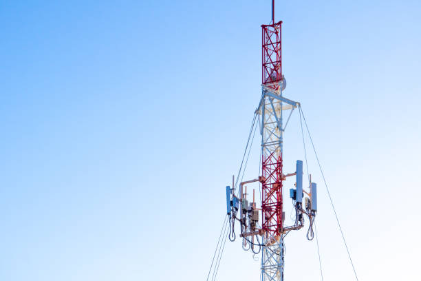 istock Repeater tower 5g against the blue sky. Communication tower, high-speed internet, modern technologies. 1434547131