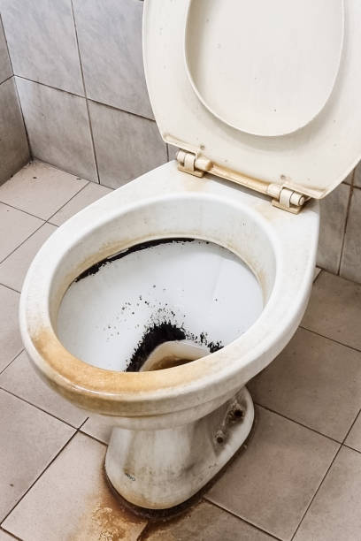 istock Dirty and stinky toilet bowl with limescale 1434550561