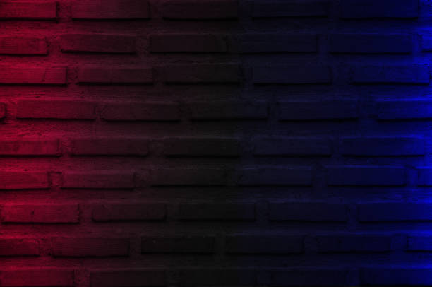 istock Lighting effect red and blue on empty brick wall background. Backdrop decoration party happy new year happiness concept, Showing or placing products. Lighting effect pink and cyan wall background. 1434556063