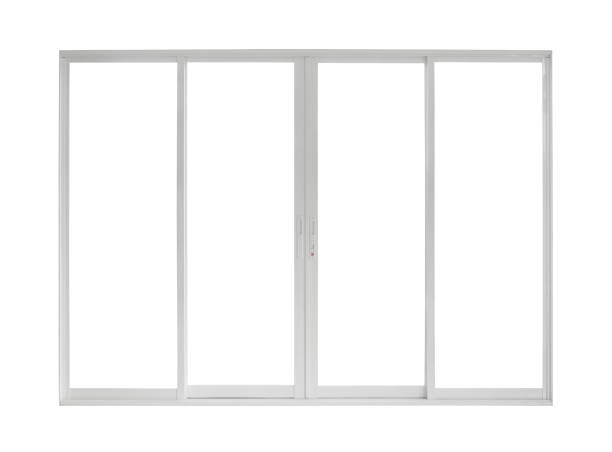 istock Real modern house door window frame isolated on white background 1434556615