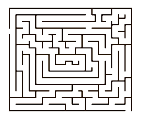 Simple abstract line maze on white background. Labyrinth puzzle. Vector illustration. Education logic game for kids. Brain trainer. Find the way and right solution for exit.