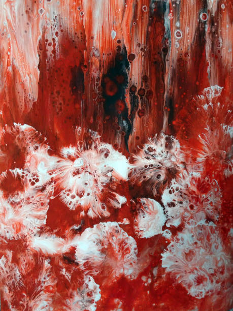 istock white dandelions on a red background, abstract acrylic painting. 1434556953