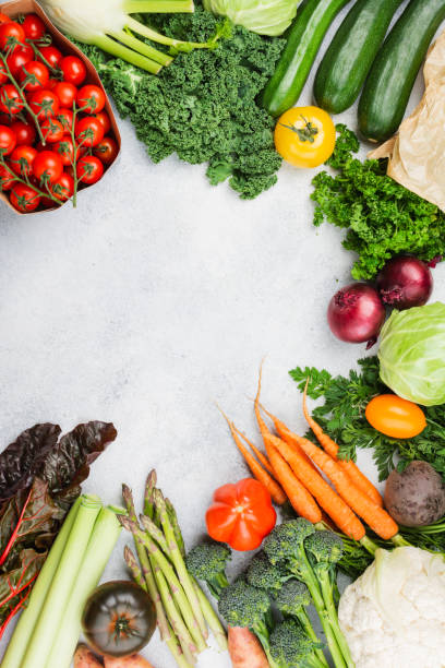 istock Variety of organic vegetables on blue table 1434558705