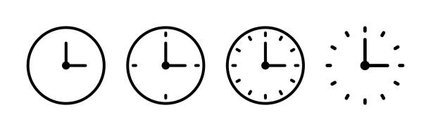 illustrations, cliparts, dessins animés et icônes de jeu d’icônes d’heure et d’horloge ronde, icône de flèche circulaire - vector - clock face alarm clock clock minute hand