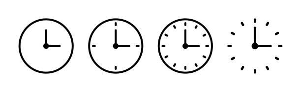 ilustrações, clipart, desenhos animados e ícones de conjunto de ícones de tempo e relógio redondo, ícone de seta de círculo - vetor - clock face clock countdown time