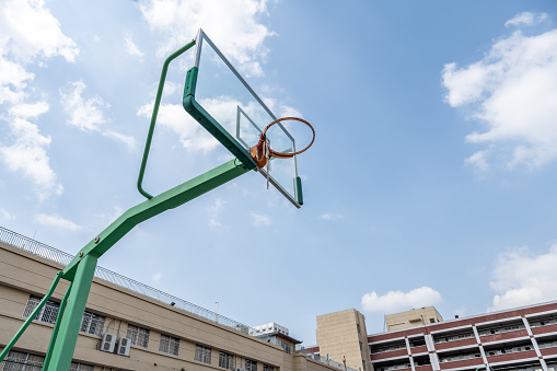 Basketball basket on campus playground