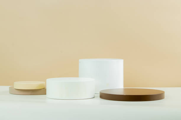 istock 3d circle podium with various sizes, earth tone color with brown and white background 1434582656