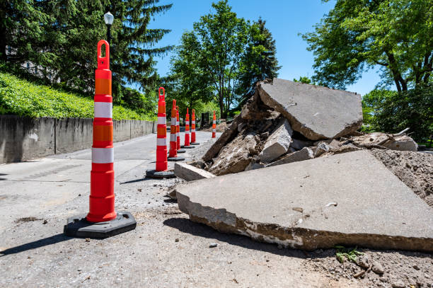 istock Sidewalk being replaced and old slabs broken and pilled at construction site. 1434583807