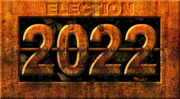 istock Election 2022 made from rusty bolted metal 1434588911