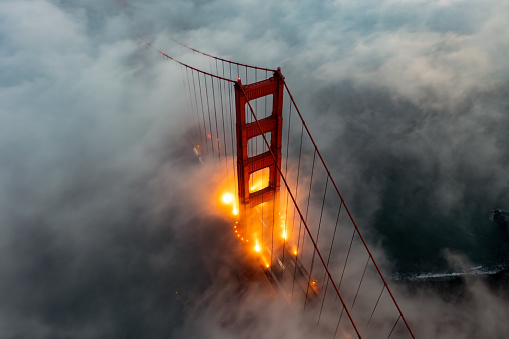 Aerial shot of Golden Gate Bridge in San Francisco, California