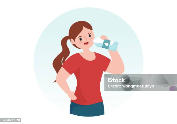 Ilustración de Personas Bebiendo Agua De Botellas Y Vasos De Plástico Con  El Concepto Puro Y