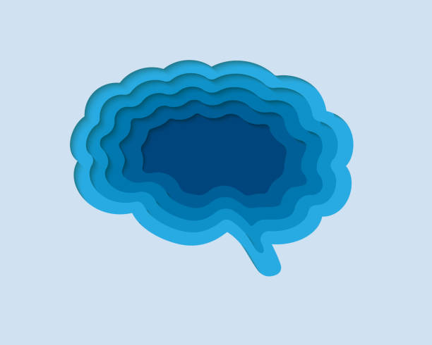 Brain 3d symbol in paper cut style. Neural network, IQ testing, artificial intelligence design. Organ anatomy cut out of paper banner. Brain 3d symbol in paper cut style. Neural network, IQ testing, artificial intelligence design. Organ anatomy craft illustration. Cut out of paper banner. origami hand stock illustrations
