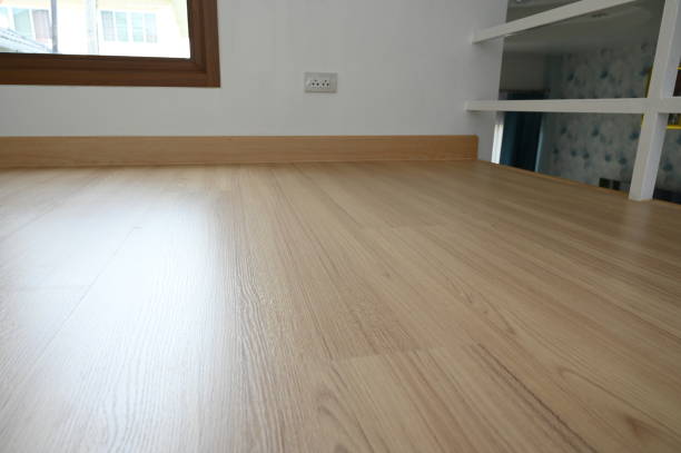 istock wooden floor with white handrail 1434601814