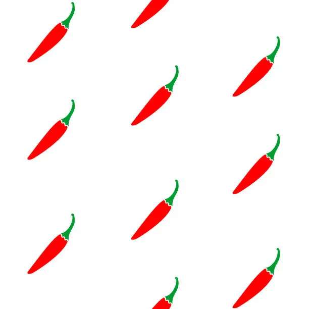 Vector illustration of Hand drawn peppers pattern. Set of red hot chili peppers. Farm products. Vegetarian healthy food. Background of colored pepper. Vector illustration.