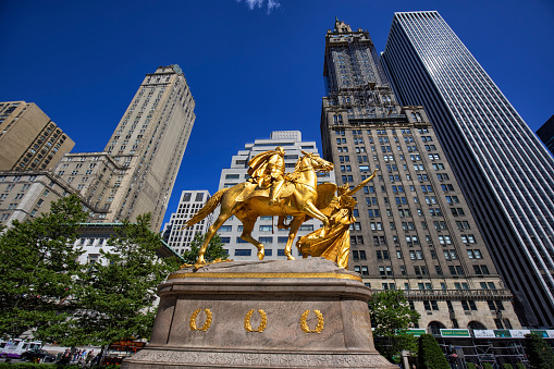 Statue / Sculpture in Bronze of General William Tecumseh Sherman Statue, located at Grand Army Plaza on the corner of Central Park in Manhattan, New York City.