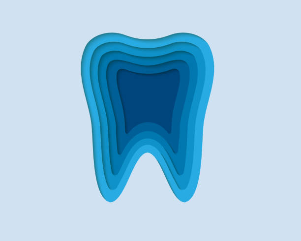 Tooth 3d symbol in paper cut style. Dentistry service, dental design. Stomatology cut out of paper banner. Tooth 3d symbol in paper cut style. Dentistry service, dental design. Stomatology craft illustration. Cut out of paper banner. origami hand stock illustrations
