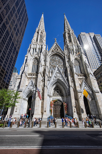 Street view of St. Patrick's Cathedral in Midtown Manhattan New York City