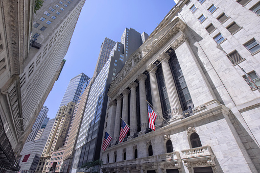 The New York Stock Exchange, in the Financial District of Lower Manhattan in New York City