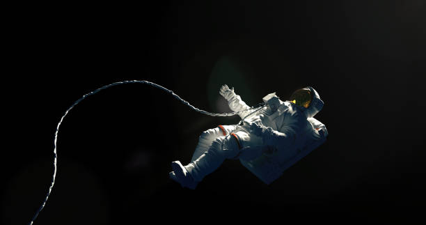 istock Asronaut on a black background levitating in an outer space. Astronaut in a space 1434606464