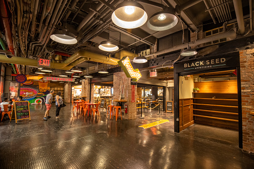 Chelsea Market is an indoor food court, shopping mall and office building located in the Chelsea neighborhood of the borough of Manhattan, in New York City.